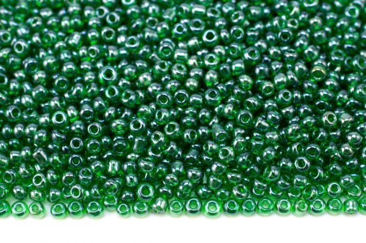 Бисер китайский круглый размер 12/0, цвет 0107В зеленый прозрачный, блестящий, 85г Бисер китайский круглый размер 12/0, цвет 0107В зеленый прозрачный, блестящий, 85г