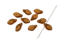 Бусина Листочек 12х6х3мм, цвет 10090/84100/54302 коричневый с золотом, прозрачная, 735-170, 10шт