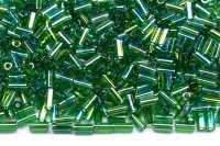 Бисер японский Miyuki Bugle стеклярус 3мм #0179 зеленый, прозрачный радужный, 10 грамм
