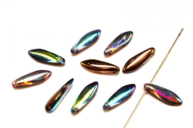 Бусины Dagger beads 16х5мм, отверстие 0,8мм, цвет 00030/98533 Crystal/Copper Rainbow, 736-086, 10шт Бусины Dagger beads 16х5мм, отверстие 0,8мм, цвет 00030/98533 Crystal/Copper Rainbow, 736-086, 10шт