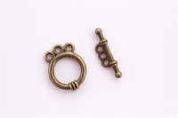 ОПТ Замок тогл Круглый на 3 нити 18х14х3,5мм/20х6х3мм, отверстие 1,5мм, цвет античная бронза, сплав металлов, опт-12-003, 20 комплектов