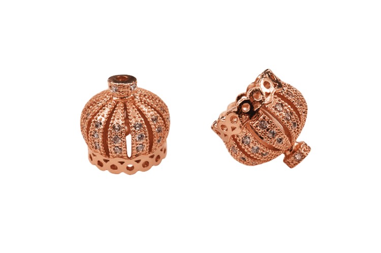 Концевик Корона 13х14мм, внутренний диаметр 9мм, отверстие 1мм, цвет розовое золото, латунь/стразы цирконий, 01-351, 2шт Концевик Корона 13х14мм, внутренний диаметр 9мм, отверстие 1мм, цвет розовое золото, латунь/стразы цирконий, 01-351, 2шт