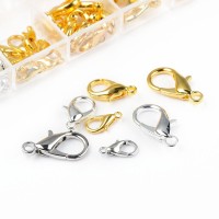 Набор замков-карабинов 12-21мм, отверстие 1-1,5мм, цвет серебро, платина, золото, сплав металлов, 07-011, 1уп (около 40шт)