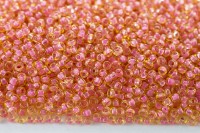 Бисер китайский круглый размер 12/0, цвет 0311 желтый, розовая линия внутри, 450г