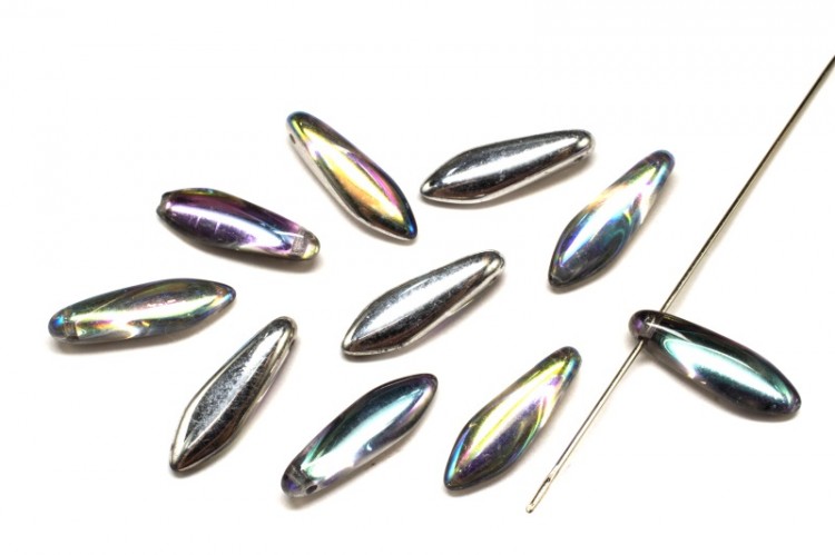 Бусины Dagger beads 16х5мм, отверстие 0,8мм, цвет 00030/98530 Crystal/Silver Rainbow, 736-085, 10шт Бусины Dagger beads 16х5мм, отверстие 0,8мм, цвет 00030/98530 Crystal/Silver Rainbow, 736-085, 10шт