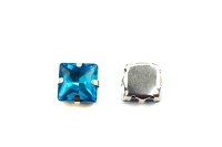 Кристалл Квадрат 10мм пришивной в оправе, цвет голубой, стекло, 43-158, 2шт