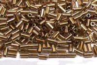 Бисер японский TOHO Bugle стеклярус 3мм #0994 хрусталь радужный, золотая линия внутри, 5 грамм