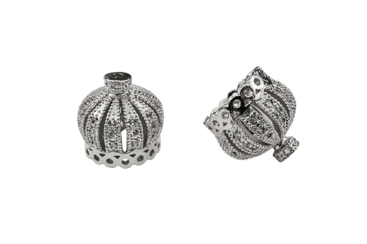 Концевик Корона 13х14мм, внутренний диаметр 9,5мм, отверстие 1мм, цвет платина, латунь/стразы цирконий, 01-353, 2шт Концевик Корона 13х14мм, внутренний диаметр 9,5мм, отверстие 1мм, цвет платина, латунь/стразы цирконий, 01-353, 2шт