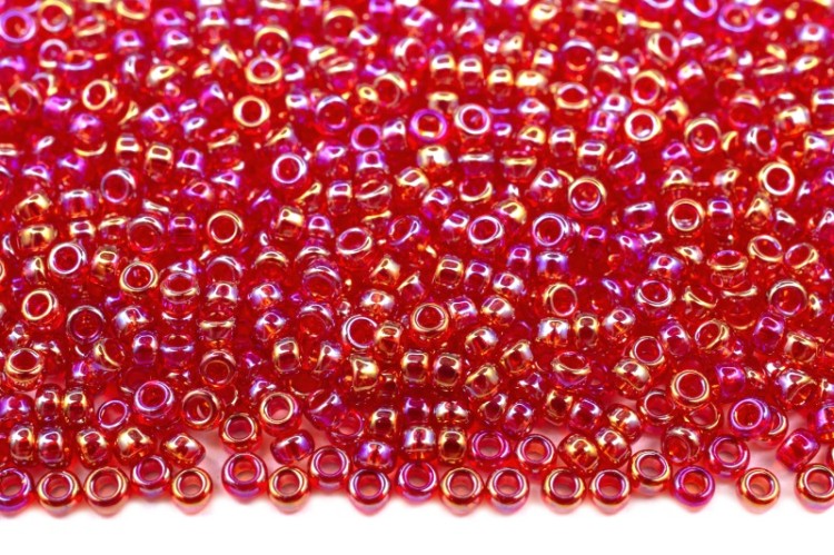 Бисер японский MIYUKI круглый 15/0 #0254 красный, радужный прозрачный, 10 грамм Бисер японский MIYUKI круглый 15/0 #0254 красный, радужный прозрачный, 10 грамм