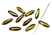 Бусины Dagger beads 16х5мм, отверстие 0,8мм, цвет 00030/95400 хрусталь/салатовый радужный, 736-084, 10шт