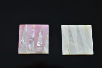 Кабошон из перламутра квадратный 16х16х2мм, цвет белый/розовый, 2007-005, 1шт