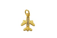Подвеска Самолет 15х11х2мм, отверстие 2,4мм, латунь/фианиты, золото, 18k позолота, 22-710, 1шт