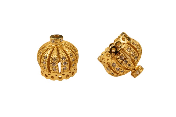 Концевик Корона 13х14мм, внутренний диаметр 9мм, отверстие 1мм, цвет золото, латунь/стразы цирконий, 01-352, 2шт Концевик Корона 13х14мм, внутренний диаметр 9мм, отверстие 1мм, цвет золото, латунь/стразы цирконий, 01-352, 2шт