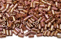 Бисер японский TOHO Bugle стеклярус 3мм #Y184 золотой топаз/полупрозрачная роза, 5 грамм