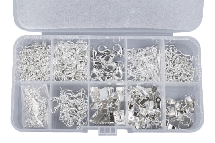 Набор фурнитуры для бижутерии и создания украшений, цвет серебро, 01-01-09, 1уп Набор фурнитуры для бижутерии и создания украшений, цвет серебро, 01-01-09, 1уп