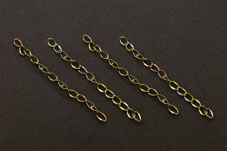 Цепочка для бижутерии, длина 4-5см, звено овальное 4,5х2,5х0,5мм, цвет разноцветный перелив, хирургическая сталь, 27-365, 4шт Цепочка для бижутерии, длина 4-5см, звено овальное 4,5х2,5х0,5мм, цвет разноцветный перелив, хирургическая сталь, 27-365, 4шт