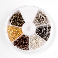 Набор замков-карабинов 10х6мм, отверстие 1,5мм, цвет серебро, платина, золото, медь, бронза, черный, сплав металлов, 07-012, 1уп (около 120шт)