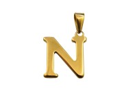 Подвеска-буква N 21х18х1,8мм, отверстие 3х7мм, цвет золото, хирургическая сталь, 22-497, 1шт