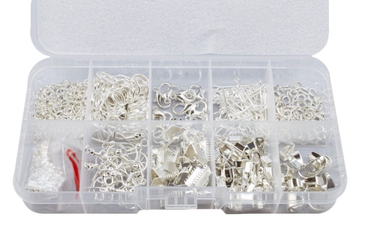 Набор фурнитуры для бижутерии и создания украшений, с инструментами, цвет серебро, 01-01-12, 1уп Набор фурнитуры для бижутерии и создания украшений, с инструментами, цвет серебро, 01-01-12, 1уп