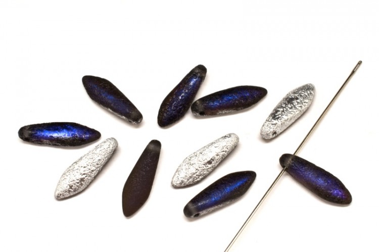 Бусины Dagger beads 16х5мм, отверстие 0,8мм, цвет 00030/29686 Crystal/Bermuda Blue, Etched, 736-081, 10шт Бусины Dagger beads 16х5мм, отверстие 0,8мм, цвет 00030/29686 Crystal/Bermuda Blue, Etched, 736-081, 10шт