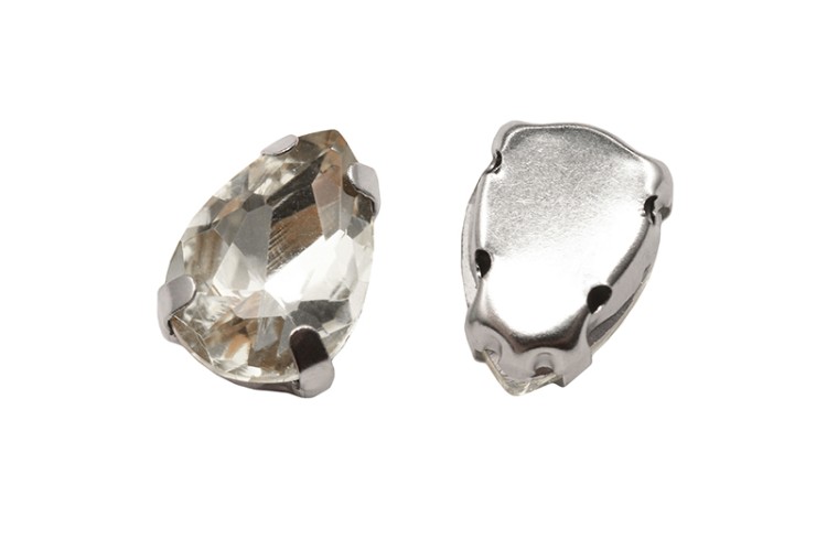 Кристалл Капля 10х7мм пришивной в оправе, цвет хрусталь, стекло, 43-131, 2шт Кристалл Капля 10х7мм пришивной в оправе, цвет хрусталь, стекло, 43-131, 2шт