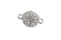 Замок магнитный Круглый со стразами, диаметр 12мм, длина 19,5мм, отверстие 1,5мм, цвет серебро, латунь, 10-046, 1шт