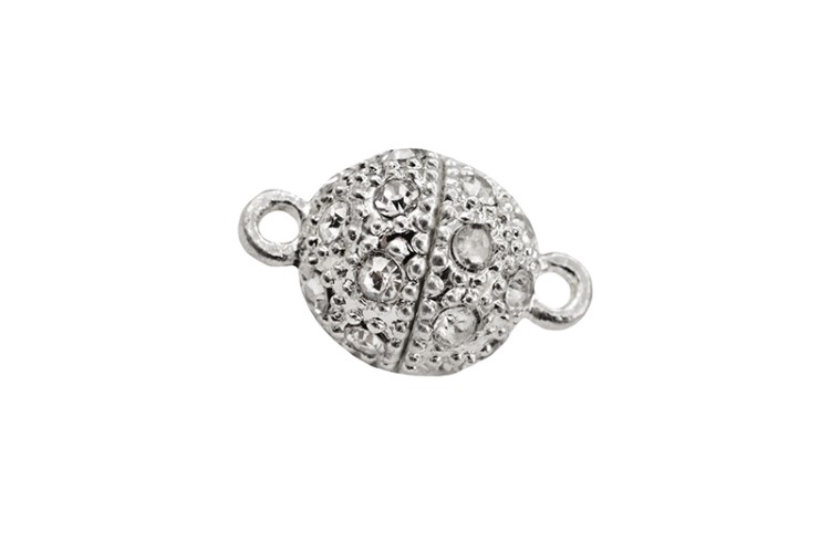 Замок магнитный Круглый со стразами, диаметр 12мм, длина 19,5мм, отверстие 1,5мм, цвет серебро, латунь, 10-046, 1шт Замок магнитный Круглый со стразами, диаметр 12мм, длина 19,5мм, отверстие 1,5мм, цвет серебро, латунь, 10-046, 1шт