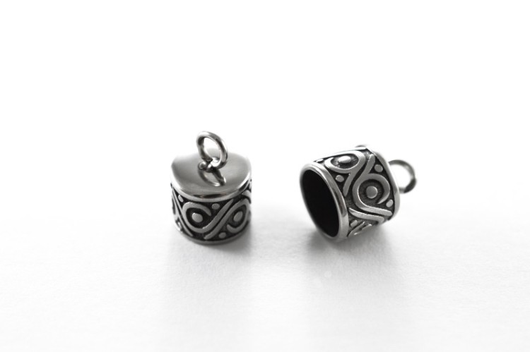 Концевик 13,5х10мм, внутренний диаметр 8мм, отверстие 3мм, цвет античное серебро, хирургическая сталь, 01-289, 2шт Концевик 13,5х10мм, внутренний диаметр 8мм, отверстие 3мм, цвет античное серебро, хирургическая сталь, 01-289, 2шт