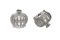 Концевик Корона 19х21мм, внутренний диаметр 14мм, отверстие 3мм, цвет платина, латунь/стразы цирконий, 01-363, 2шт