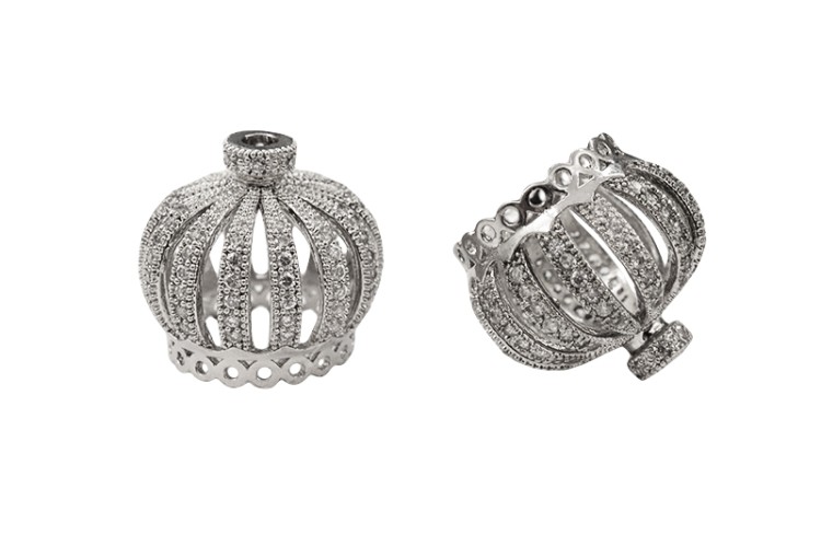 Концевик Корона 19х21мм, внутренний диаметр 14мм, отверстие 3мм, цвет платина, латунь/стразы цирконий, 01-363, 2шт Концевик Корона 19х21мм, внутренний диаметр 14мм, отверстие 3мм, цвет платина, латунь/стразы цирконий, 01-363, 2шт