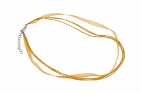 Основа для колье Лента органза + 3 вощеных шнура с карабином 44см + 5см цепочка, цвет золотистый, 34-037, 1шт