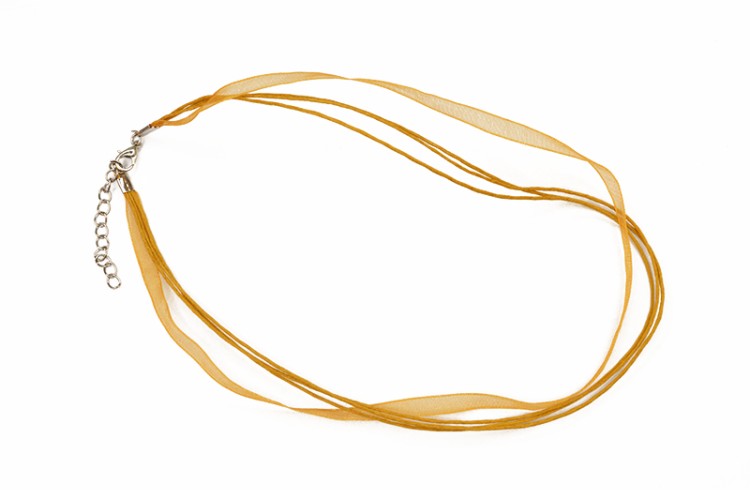 Основа для колье Лента органза + 3 вощеных шнура с карабином 44см + 5см цепочка, цвет золотистый, 34-037, 1шт Основа для колье Лента органза + 3 вощеных шнура с карабином 44см + 5см цепочка, цвет золотистый, 34-037, 1шт
