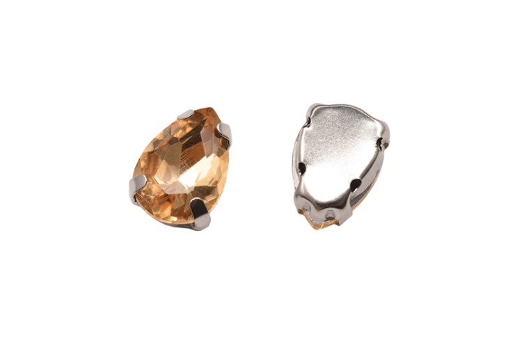 Кристалл Капля 10х7мм пришивной в оправе, цвет топаз, стекло, 43-130, 2шт Кристалл Капля 10х7мм пришивной в оправе, цвет топаз, стекло, 43-130, 2шт