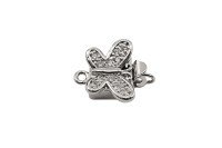 Замок-защелка Бабочка 14х14х5мм, отверстие 1,5мм, цвет платина, латунь/стразы цирконий, 06-052, 1шт