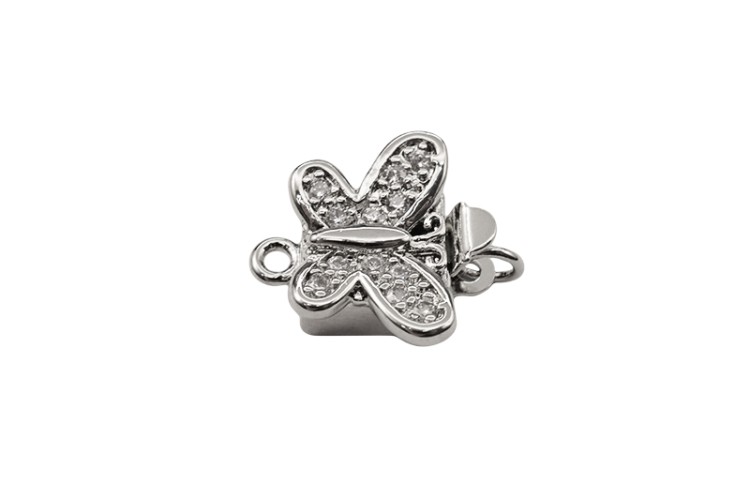 Замок-защелка Бабочка 14х14х5мм, отверстие 1,5мм, цвет платина, латунь/стразы цирконий, 06-052, 1шт Замок-защелка Бабочка 14х14х5мм, отверстие 1,5мм, цвет платина, латунь/стразы цирконий, 06-052, 1шт