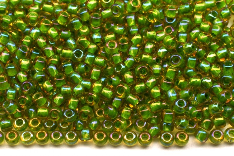 Бисер японский TOHO круглый 11/0 #0393 топаз/зеленый, окрашенный изнутри, 10 грамм Бисер японский TOHO круглый 11/0 #0393 топаз/зеленый, окрашенный изнутри, 10 грамм