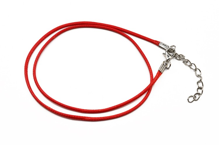Основа для кулона или колье Шнур вощеный с карабином 1,5мм х 43см + 5см цепочка, цвет красный, 34-030, 1шт Основа для кулона или колье Шнур вощеный с карабином 1,5мм х 43см + 5см цепочка, цвет красный, 34-030, 1шт