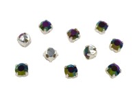 Шатоны Preciosa Maxima 3,2мм в оправе, цвет crystal DF Peackok Green/silver, 63-232, 10шт