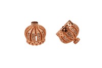 Концевик Корона 11х11мм, внутренний диаметр 7,5мм, отверстие 1мм, цвет розовое золото, латунь/стразы цирконий, 01-359, 2шт