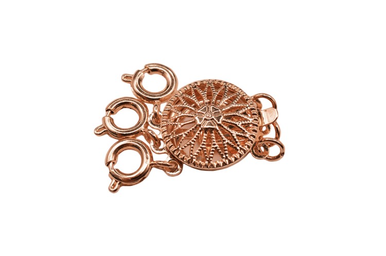 Замок-защелка на 3 нити с карабинами Круглый 25х11х5мм, отверстие 2мм, цвет розовое золото, латунь, 06-074, 1шт Замок-защелка на 3 нити с карабинами Круглый 25х11х5мм, отверстие 2мм, цвет розовое золото, латунь, 06-074, 1шт