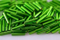 Бисер японский TOHO Bugle стеклярус 9мм #0027В зеленая трава, серебряная линия внутри, 5 грамм