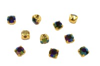 Шатоны Preciosa Maxima 3,2мм в оправе, цвет crystal DF Peackok Green/gold, 63-231, 10шт