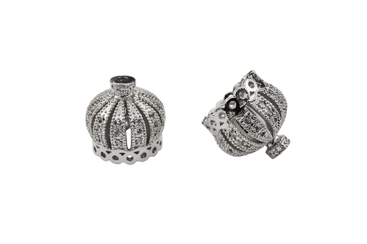 Концевик Корона 11х11мм, внутренний диаметр 7,5мм, отверстие 1мм, цвет платина, латунь/стразы цирконий, 01-362, 2шт Концевик Корона 11х11мм, внутренний диаметр 7,5мм, отверстие 1мм, цвет платина, латунь/стразы цирконий, 01-362, 2шт