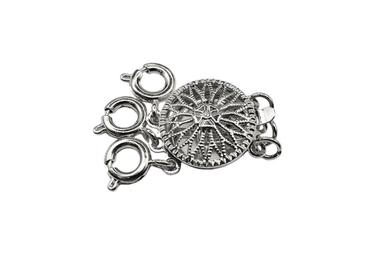 Замок-защелка на 3 нити с карабинами Круглый 25х11х5мм, отверстие 2мм, цвет платина, латунь, 06-072, 1шт Замок-защелка на 3 нити с карабинами Круглый 25х11х5мм, отверстие 2мм, цвет платина, латунь, 06-072, 1шт