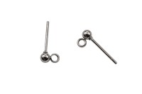 Гвоздики основы для серег Шарики 16х7х4х0,8мм, петелька 1мм, цвет стальной, хирургическая сталь, 21-072, 1 пара