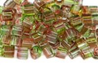 Бисер японский TOHO Cube кубический 4мм #Y417 hybrid салатовый/персиковый прозрачный, 5 грамм