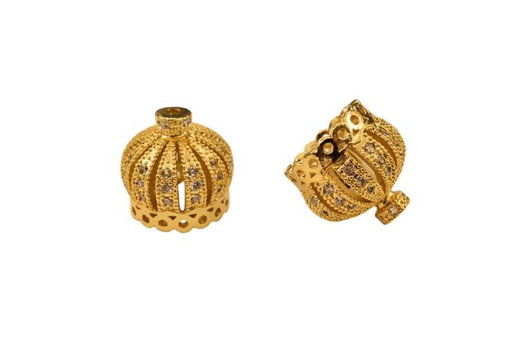 Концевик Корона 11х11мм, внутренний диаметр 7,5мм, отверстие 1мм, цвет золото, латунь/стразы цирконий, 01-361, 2шт Концевик Корона 11х11мм, внутренний диаметр 7,5мм, отверстие 1мм, цвет золото, латунь/стразы цирконий, 01-361, 2шт