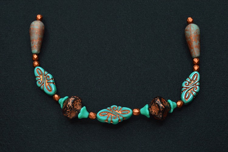 Бусина Микс Античный 5-20х4-14х4-14мм, цвет бирюзовый/медный, стеклянная, 735-075, 1 нить (21шт) Бусина Микс Античный 5-20х4-14х4-14мм, цвет бирюзовый/медный, стеклянная, 735-075, 1 нить (21шт)