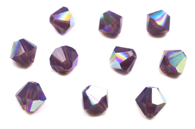 Бусины биконусы хрустальные 6мм, цвет AMETHYST OPAL AB, 747-014, 10шт Бусины биконусы хрустальные 6мм, цвет AMETHYST OPAL AB, 747-014, 10шт