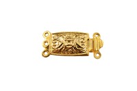 Замок-защелка на 3 нити Прямоугольный 20х10х5мм, отверстие 1мм, цвет золото, латунь, 24К позолота, 06-071, 1шт